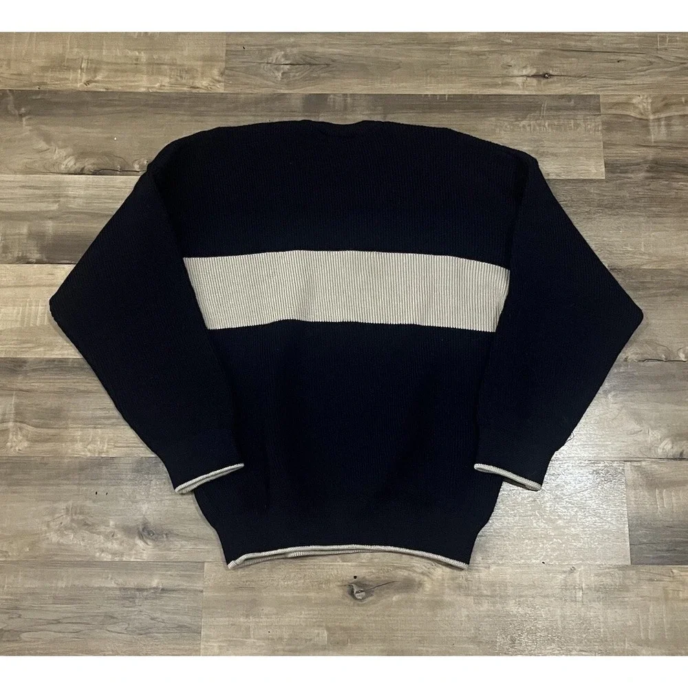 Quill's Woolen Market Men's Large Navy / Beige Sweater 100% Wool Ski Skier Image